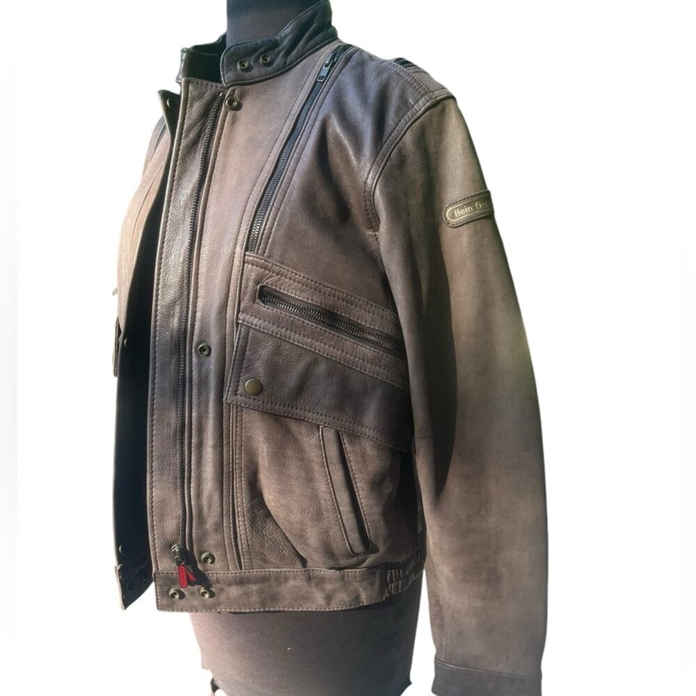 Vtg Hein Gericke Brown Moto Bikercore Grunge Worn In Edgy Leather Coat 40 - Picture 4 of 14